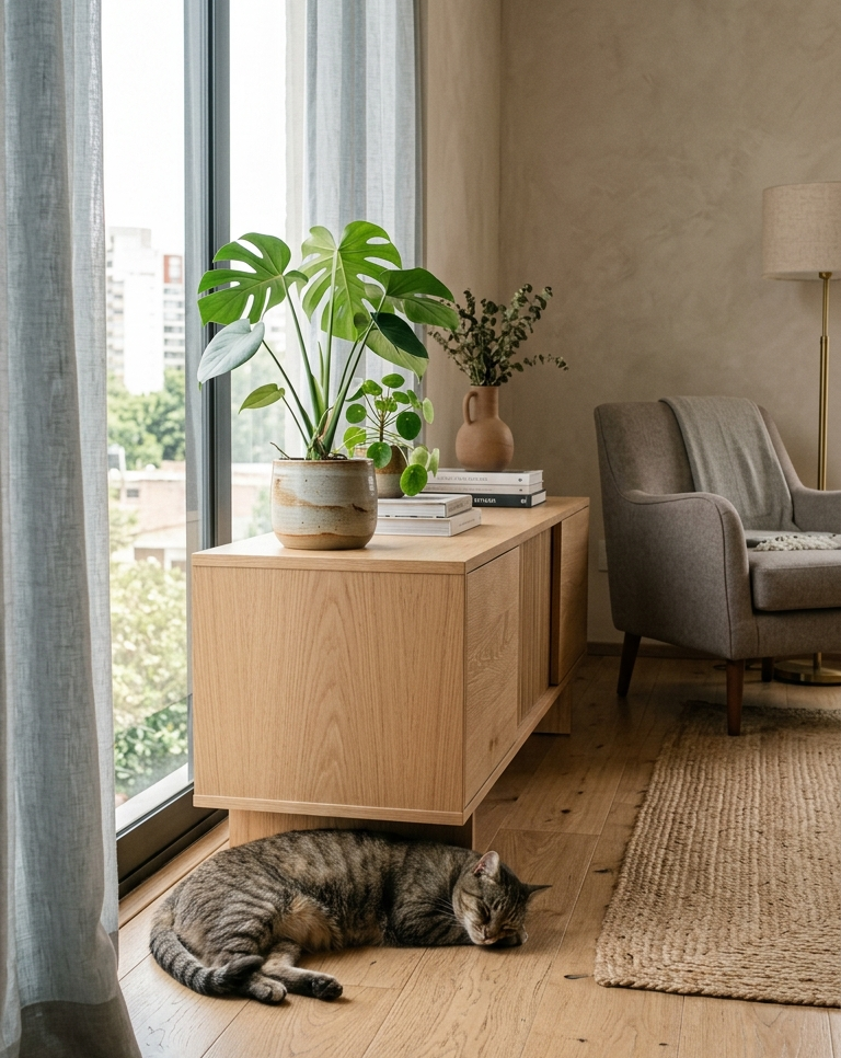 Gato descansando en apartamento moderno